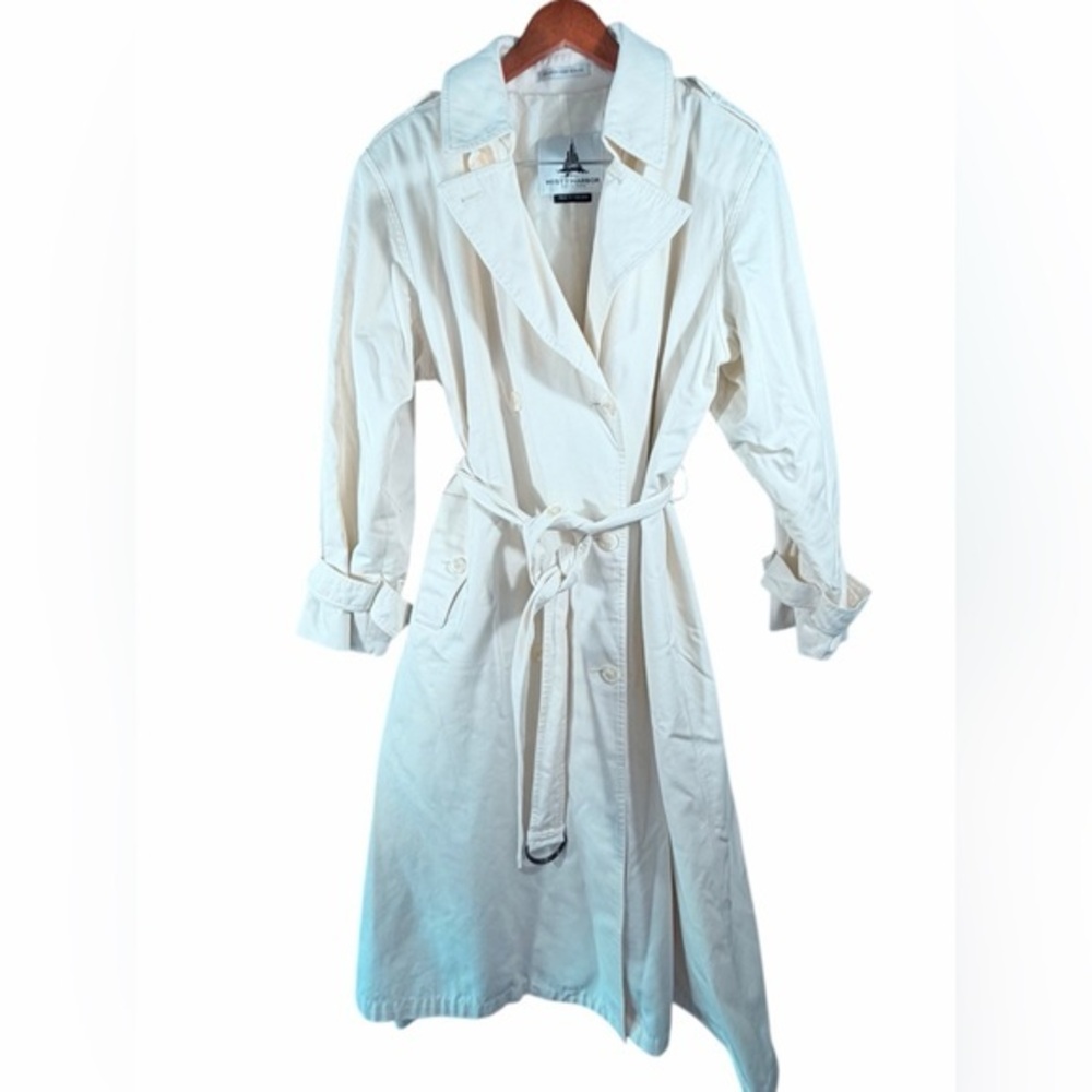 Misty Harbor Long Belted Trench Coat Raincoat Size 16 Cream